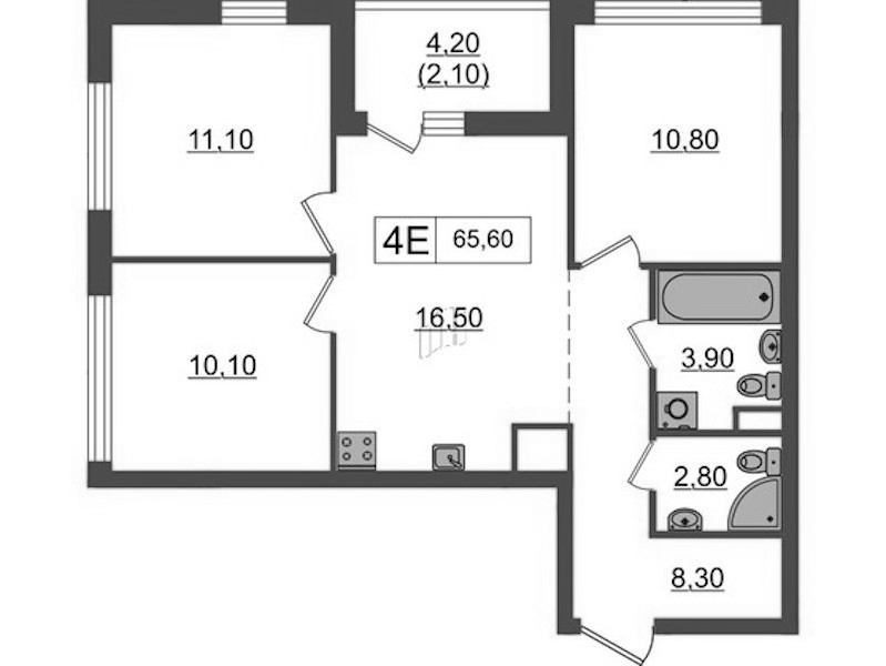 3-комнатная квартира 65.6 м², 12/12 эт., ЖК «А101 Всеволожск»